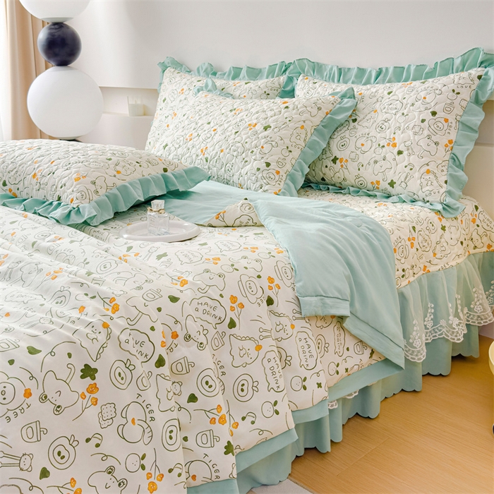 91家纺网 家纺一手货源 找家纺 金米诺 2024新款水洗棉花边夏被四件套 活力派对