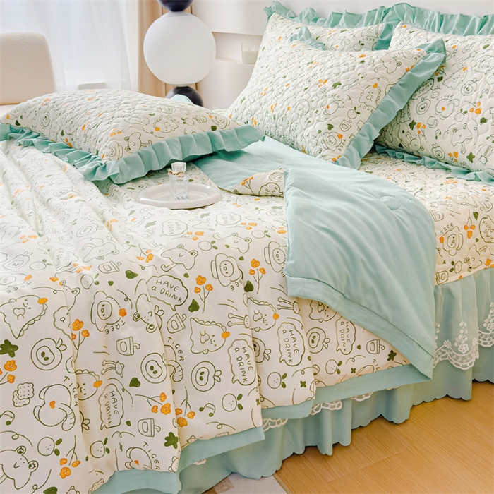 91家纺网 家纺一手货源 找家纺 金米诺 2024新款水洗棉花边夏被四件套 活力派对