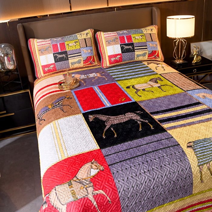 91家纺网 家纺一手货源 找家纺 爵仕家纺 2025新款A面宝宝绒B面磨毛布四季通用床盖 皇室马