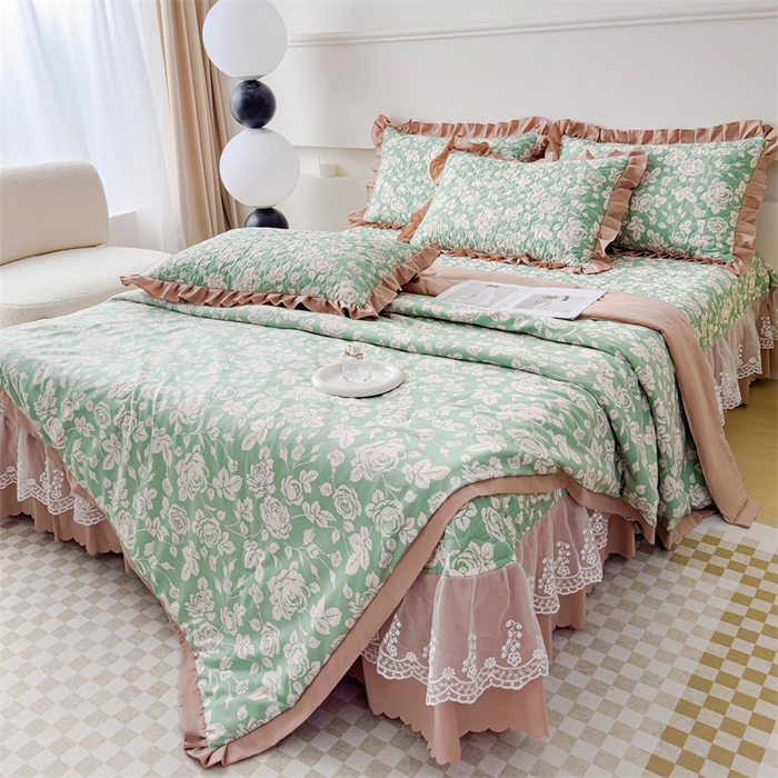 91家纺网 家纺一手货源 找家纺 金米诺 2024新款水洗棉花边夏被四件套 菲语洛