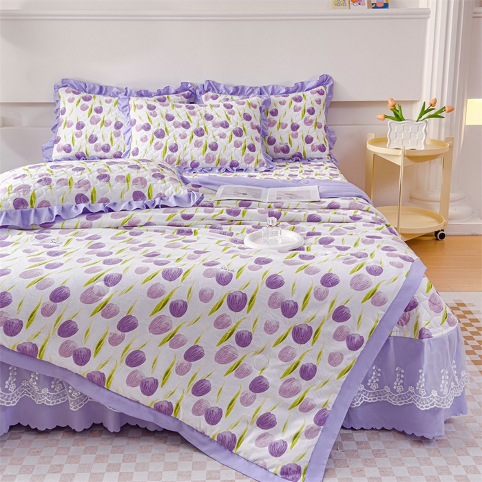 91家纺网 家纺一手货源 找家纺 金米诺 2024新款水洗棉花边夏被四件套 束语花香