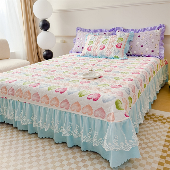 91家纺网 家纺一手货源 找家纺 金米诺 2024新款水洗棉花边夏被四件套 心心相印