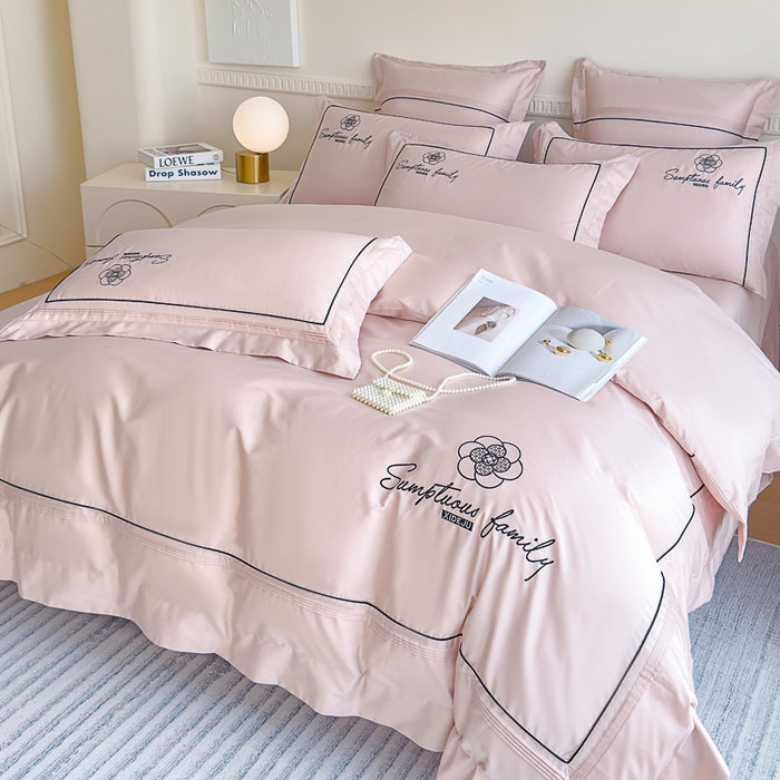 91家纺网 家纺一手货源 找家纺 品家居 2025新款100支长绒棉刺绣四件套-香梵希（控价368） 香梵希-珍珠粉