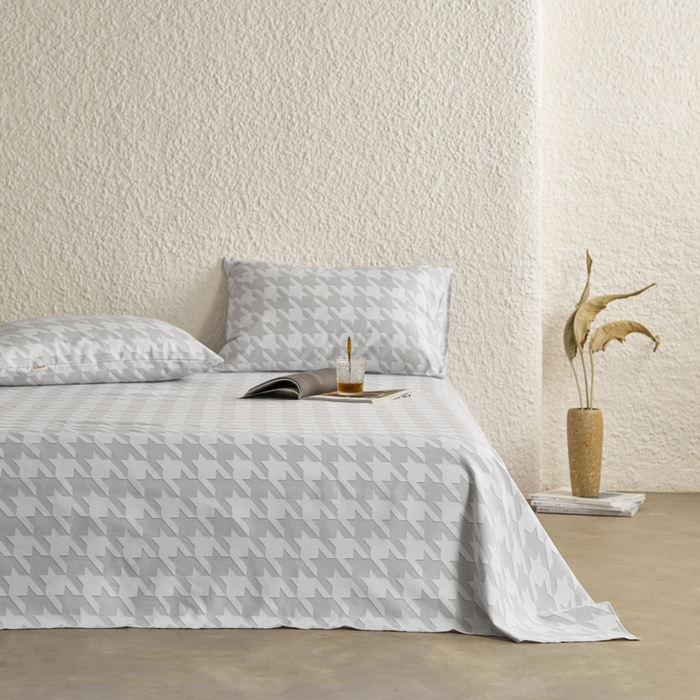 91家纺网 家纺一手货源 找家纺 小懒猪 2024新品全棉纯棉老粗布单品床单 千鸟格灰