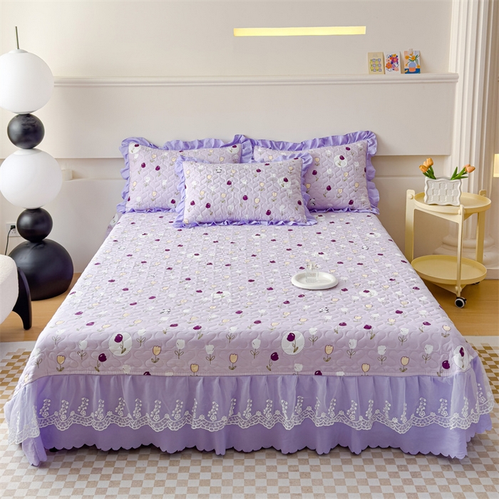 91家纺网 家纺一手货源 找家纺 金米诺 2024新款水洗棉花边夏被四件套 熊宝