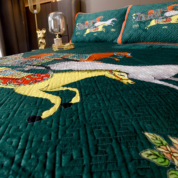 91家纺网 家纺一手货源 找家纺 爵仕家纺 2025新款A面宝宝绒B面磨毛布四季通用床盖 格朗绿