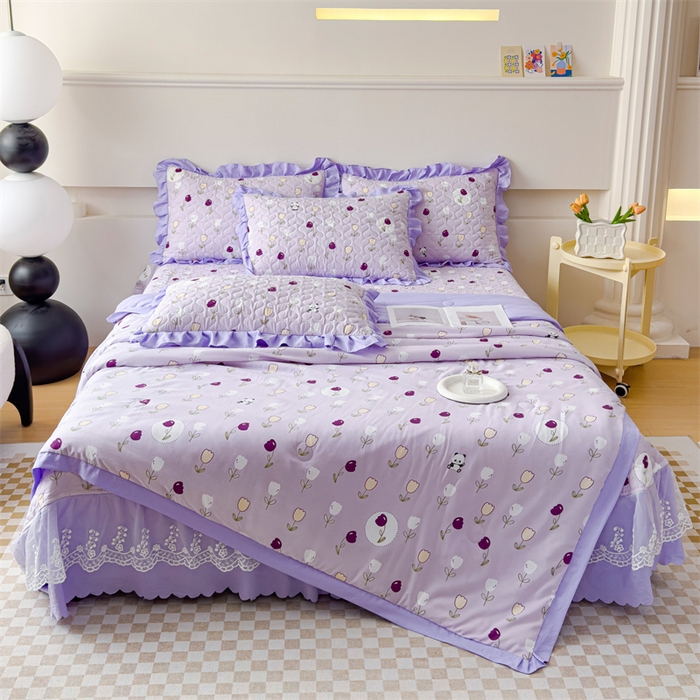 91家纺网 家纺一手货源 找家纺 金米诺 2024新款水洗棉花边夏被四件套 熊宝