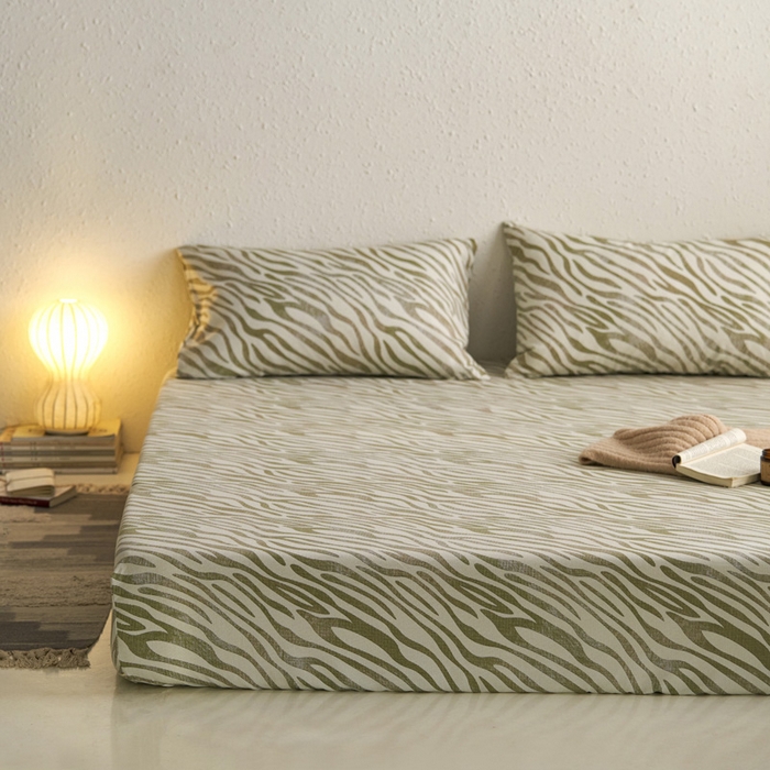 91家纺网 家纺一手货源 找家纺 小懒猪 2024新品全棉纯棉老粗布单品床笠 绿漾