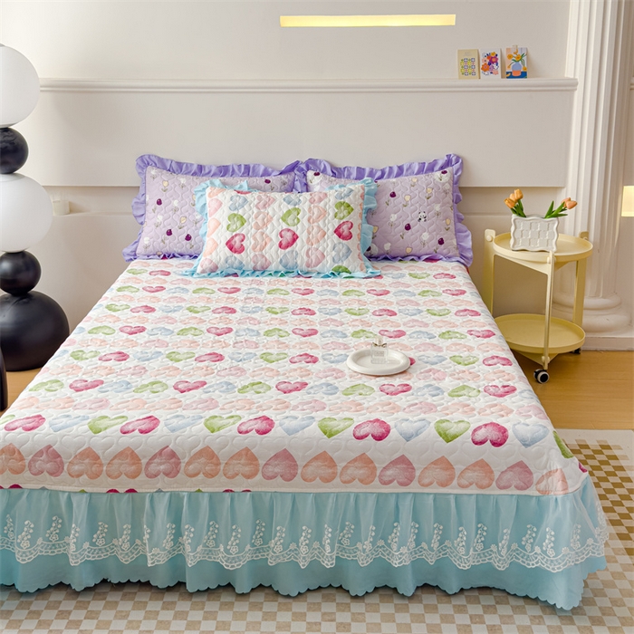 91家纺网 家纺一手货源 找家纺 金米诺 2024新款水洗棉花边夏被四件套 心心相印