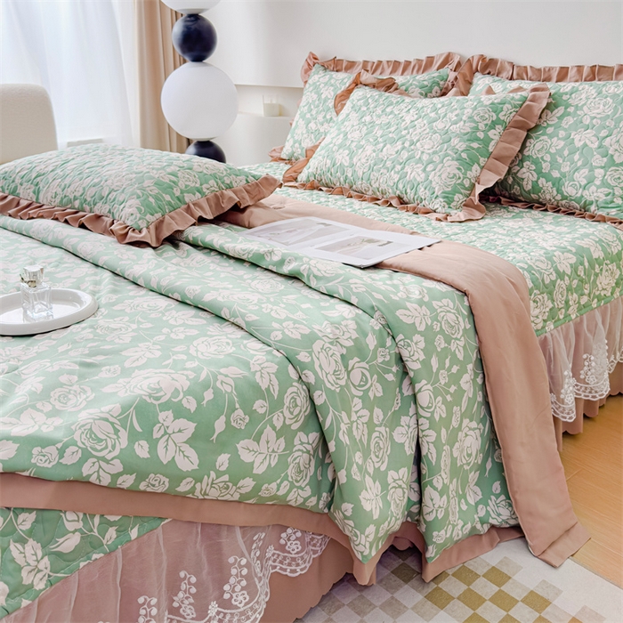 91家纺网 家纺一手货源 找家纺 金米诺 2024新款水洗棉花边夏被四件套 菲语洛