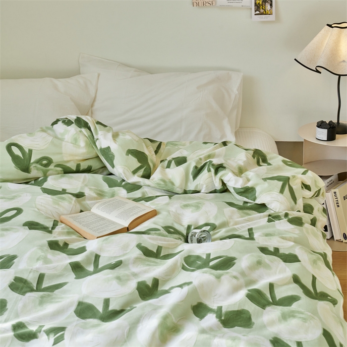 91家纺网 家纺一手货源 找家纺 窝米 2024新款全棉13370印花单品系列--被套 梨涡绿被套