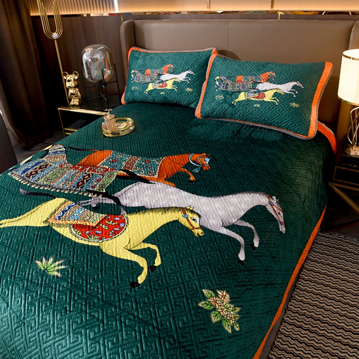 91家纺网 家纺一手货源 找家纺 爵仕家纺 2025新款A面宝宝绒B面磨毛布四季通用床盖 格朗绿