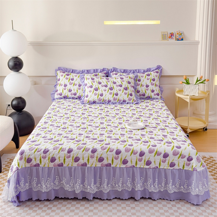 91家纺网 家纺一手货源 找家纺 金米诺 2024新款水洗棉花边夏被四件套 束语花香