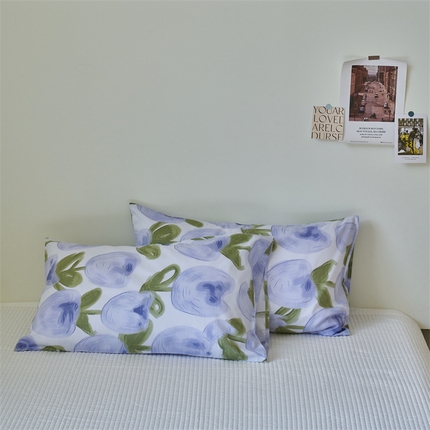 窝米 2024新款全棉13370印花单品系列--枕套 梨涡紫枕套