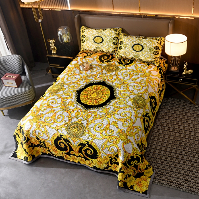 91家纺网 家纺一手货源 找家纺 爵仕家纺 2025新款A面宝宝绒B面磨毛布四季通用床盖 金色盛典