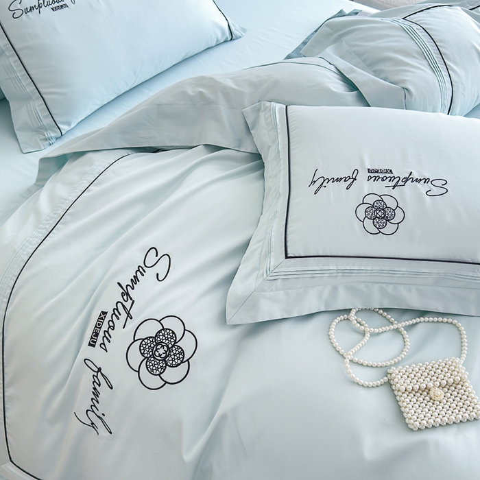 91家纺网 家纺一手货源 找家纺 品家居 2025新款100支长绒棉刺绣四件套-香梵希（控价368） 香梵希-云蓝