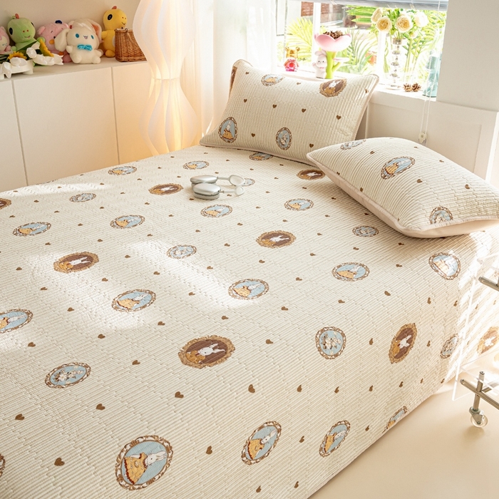 91家纺网 家纺一手货源 找家纺 X猫先生床笠 2025新款全棉床盖床单小清新夹棉床盖炕盖套件跑量款（暖光场景图） 蒙娜丽兔