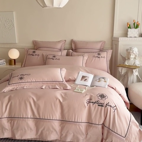 91家纺网 家纺一手货源 找家纺 品家居 2025新款100支长绒棉刺绣四件套-香梵希（控价368） 香梵希-珍珠粉