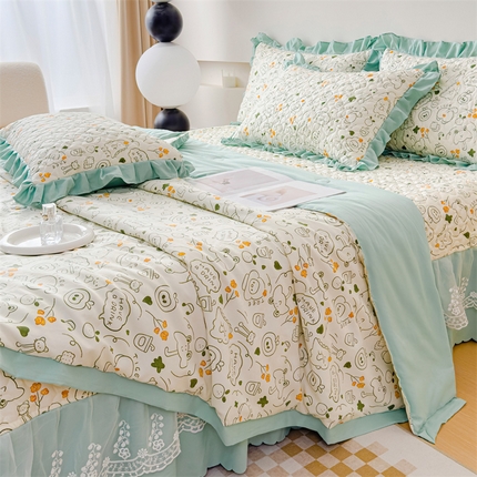 91家纺网 家纺一手货源 找家纺 （总）金米诺 2024新款水洗棉花边夏被四件套