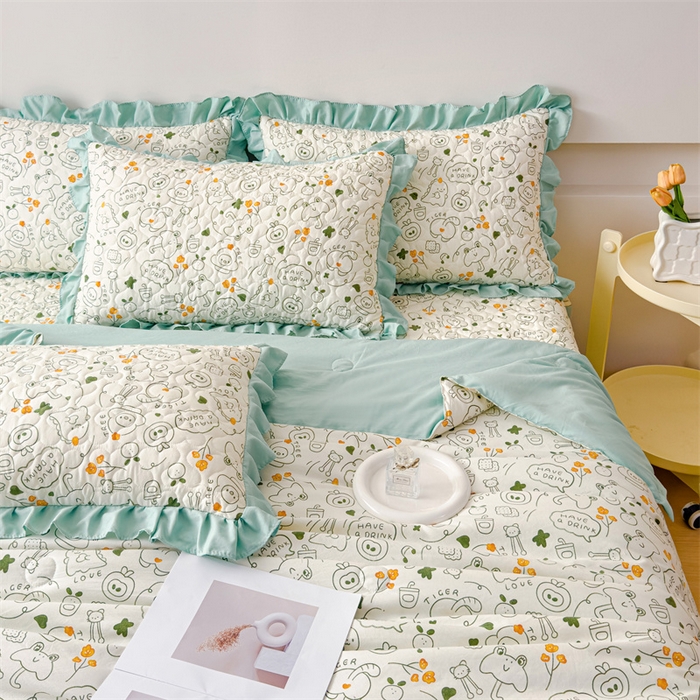 91家纺网 家纺一手货源 找家纺 金米诺 2024新款水洗棉花边夏被四件套 活力派对