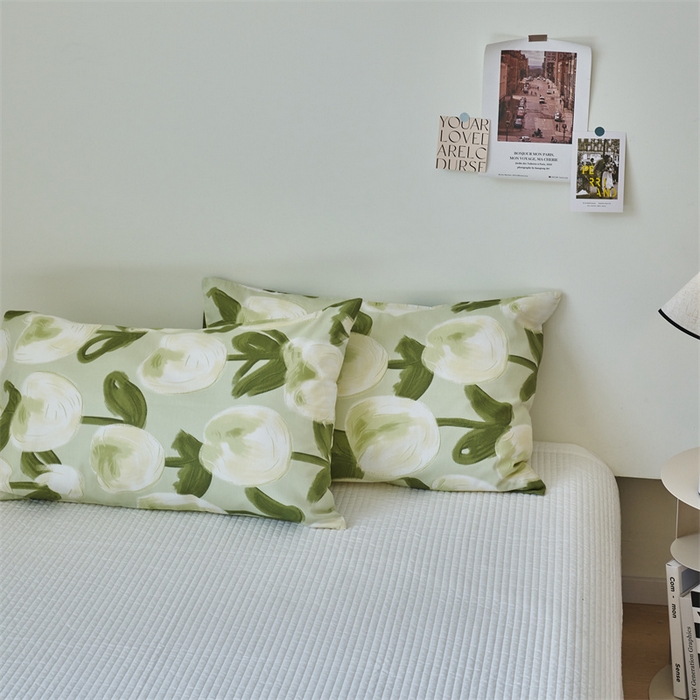 91家纺网 家纺一手货源 找家纺 窝米 2024新款全棉13370印花单品系列--枕套 梨涡绿枕套