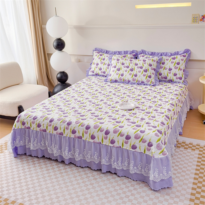 91家纺网 家纺一手货源 找家纺 金米诺 2024新款水洗棉花边夏被四件套 束语花香