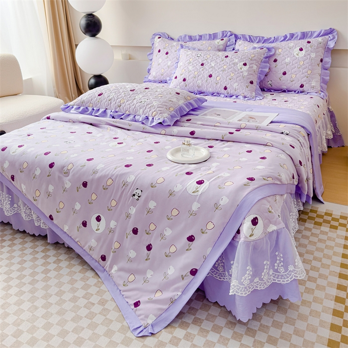 91家纺网 家纺一手货源 找家纺 金米诺 2024新款水洗棉花边夏被四件套 熊宝