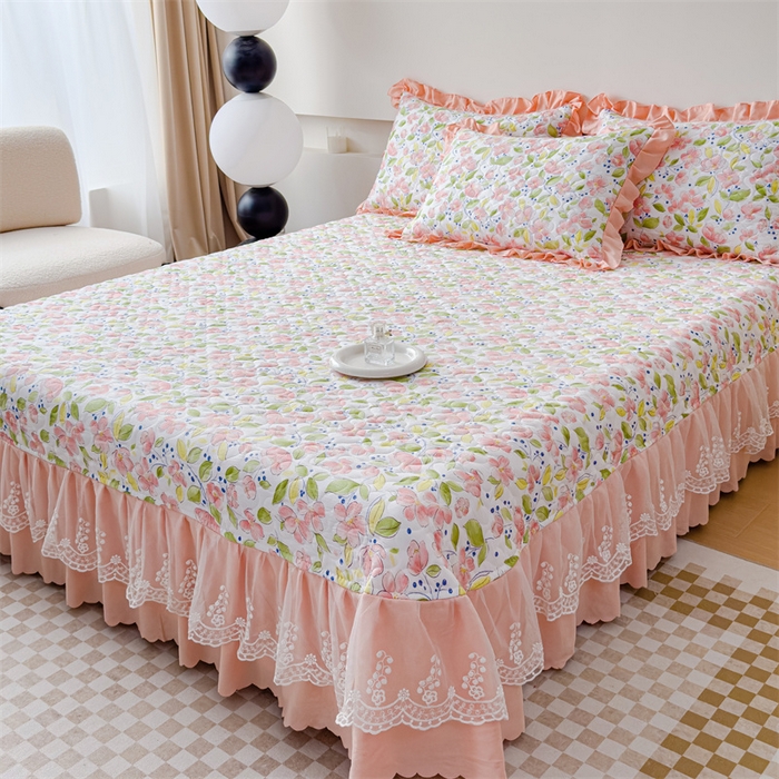 91家纺网 家纺一手货源 找家纺 金米诺 2024新款水洗棉花边夏被四件套 浅夏田园