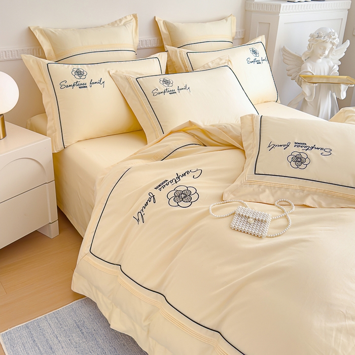 91家纺网 家纺一手货源 找家纺 品家居 2025新款100支长绒棉刺绣四件套-香梵希（控价368） 香梵希-翡翠黄