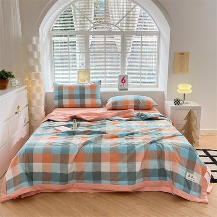 91家纺网 家纺一手货源 找家纺 20%大豆纤维 A类色织全棉水洗棉夏被四件套夏凉空调被北欧良品