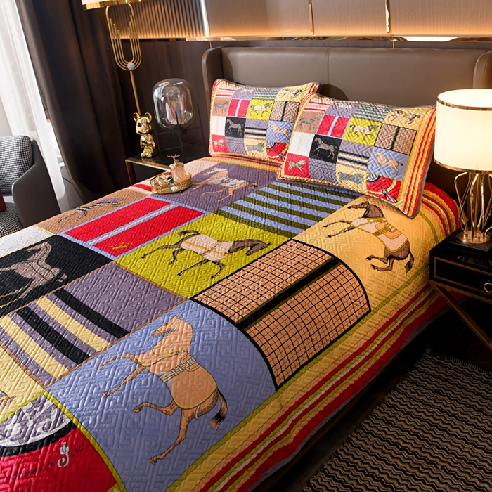 91家纺网 家纺一手货源 找家纺 爵仕家纺 2025新款A面宝宝绒B面磨毛布四季通用床盖 皇室马