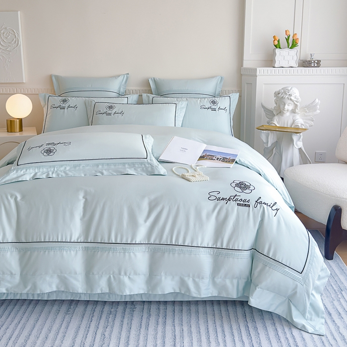 91家纺网 家纺一手货源 找家纺 品家居 2025新款100支长绒棉刺绣四件套-香梵希（控价368） 香梵希-云蓝