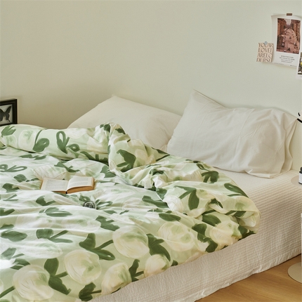 91家纺网 家纺一手货源 找家纺 窝米 2024新款全棉13370印花单品系列--被套 梨涡绿被套