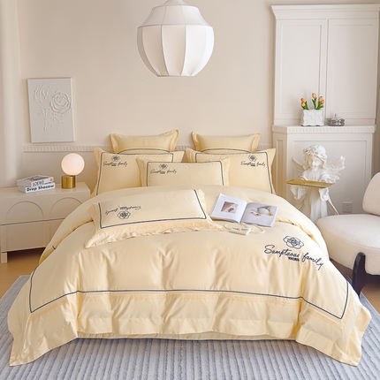 品家居 2025新款100支长绒棉刺绣四件套-香梵希（控价368） 香梵希-翡翠黄