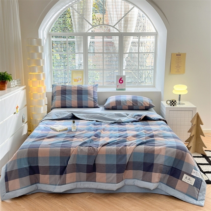 91家纺网 家纺一手货源 找家纺 20%大豆纤维 A类色织全棉水洗棉夏被四件套夏凉空调被北欧良品