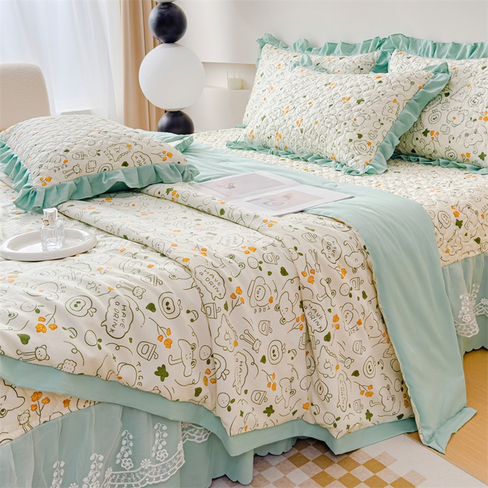 91家纺网 家纺一手货源 找家纺 金米诺 2024新款水洗棉花边夏被四件套 活力派对