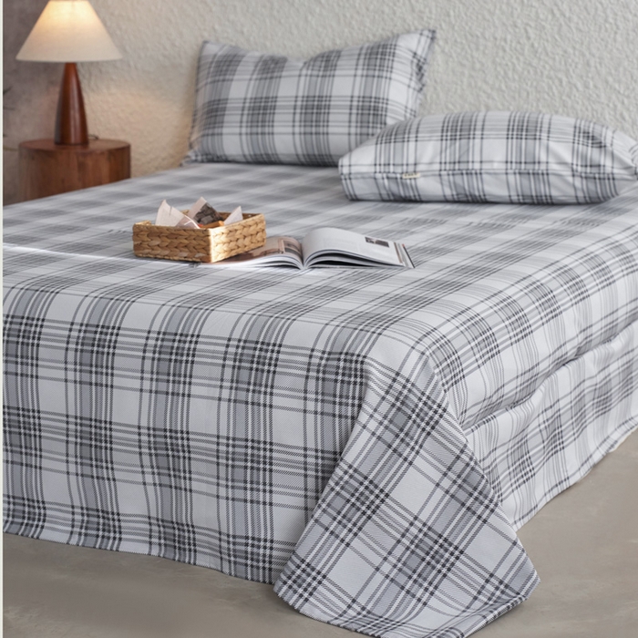 91家纺网 家纺一手货源 找家纺 小懒猪 2024新品全棉纯棉老粗布单品床单 小灰格