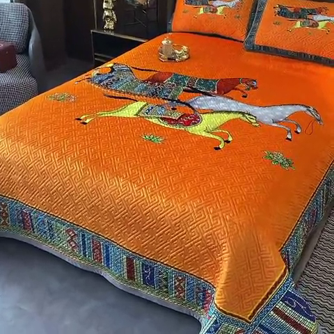 91家纺网 家纺一手货源 找家纺 爵仕家纺 2025新款A面宝宝绒B面磨毛布四季通用床盖 群马黄