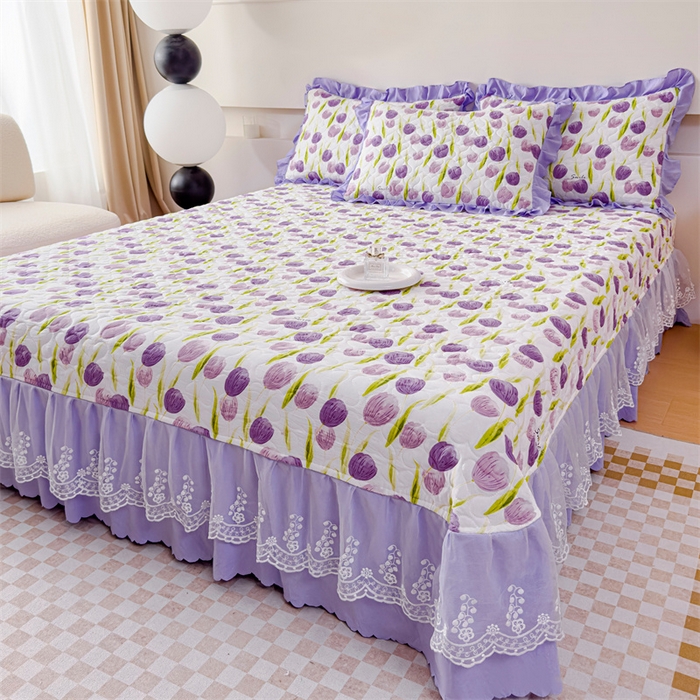 91家纺网 家纺一手货源 找家纺 金米诺 2024新款水洗棉花边夏被四件套 束语花香