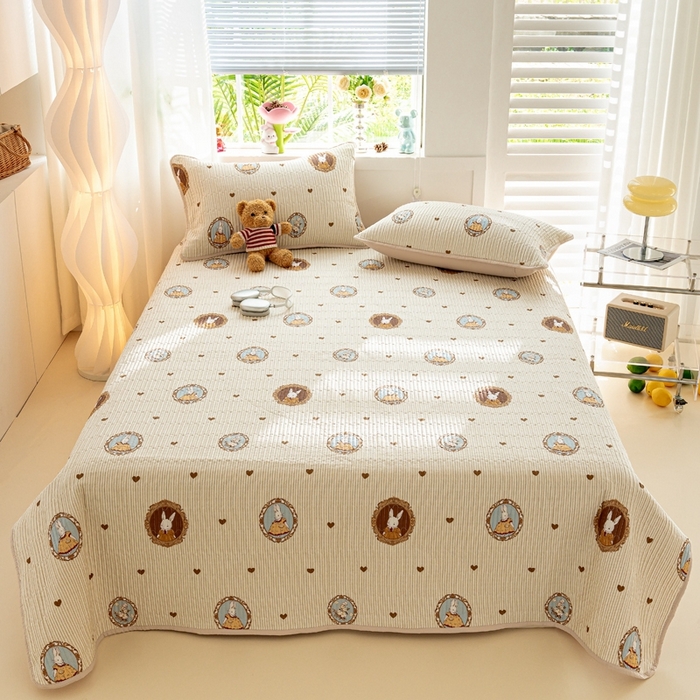 91家纺网 家纺一手货源 找家纺 X猫先生床笠 2025新款全棉床盖床单小清新夹棉床盖炕盖套件跑量款（暖光场景图） 蒙娜丽兔