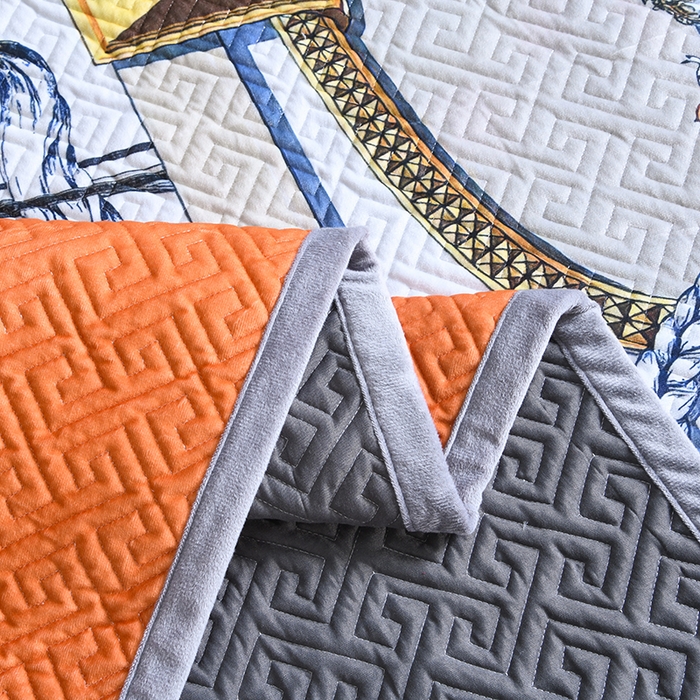 91家纺网 家纺一手货源 找家纺 爵仕家纺 2025新款A面宝宝绒B面磨毛布四季通用床盖 橘马