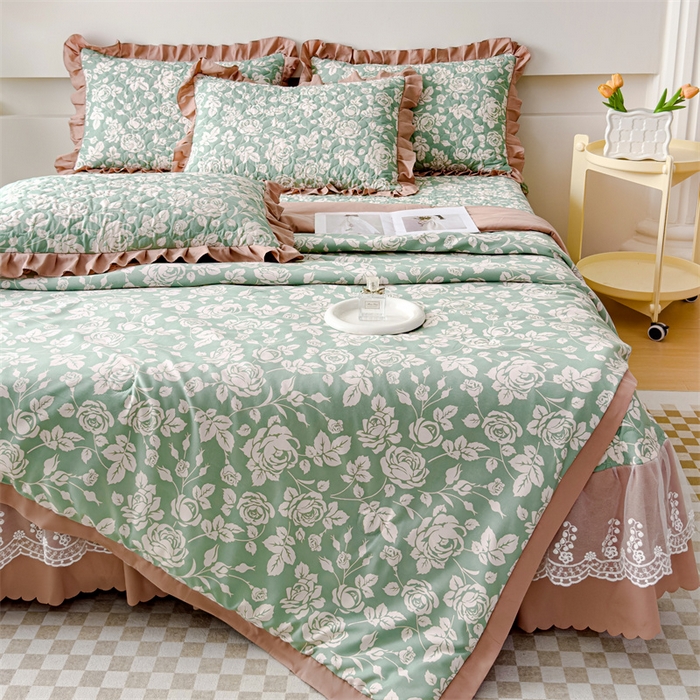 91家纺网 家纺一手货源 找家纺 金米诺 2024新款水洗棉花边夏被四件套 菲语洛