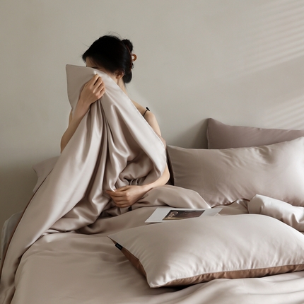 91家纺网 家纺一手货源 找家纺 花时间 2024春夏新‬品A类60S兰精天丝纯色四件套 米咖