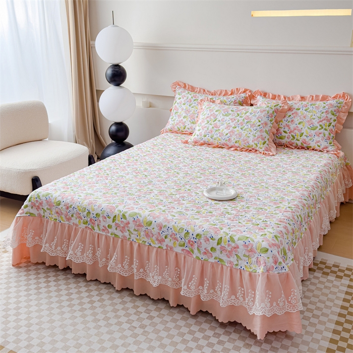 91家纺网 家纺一手货源 找家纺 金米诺 2024新款水洗棉花边夏被四件套 浅夏田园