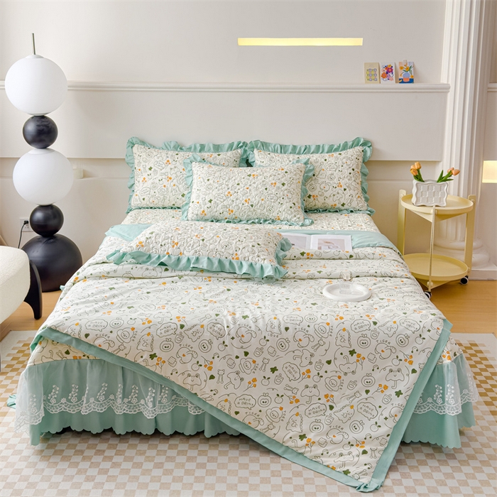 91家纺网 家纺一手货源 找家纺 金米诺 2024新款水洗棉花边夏被四件套 活力派对