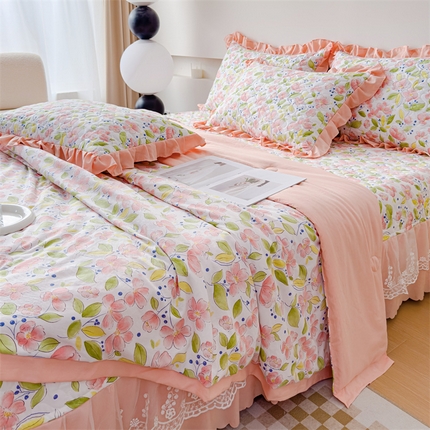 91家纺网 家纺一手货源 找家纺 （总）金米诺 2024新款水洗棉花边夏被四件套