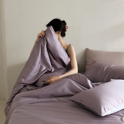 91家纺网 家纺一手货源 找家纺 花时间 2024春夏新‬品A类60S兰精天丝纯色四件套 紫灰
