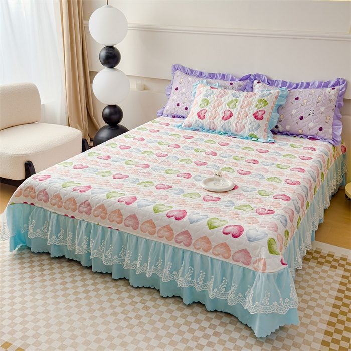 91家纺网 家纺一手货源 找家纺 金米诺 2024新款水洗棉花边夏被四件套 心心相印