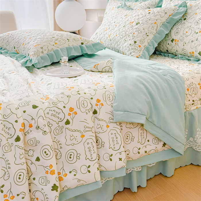 91家纺网 家纺一手货源 找家纺 金米诺 2024新款水洗棉花边夏被四件套 活力派对