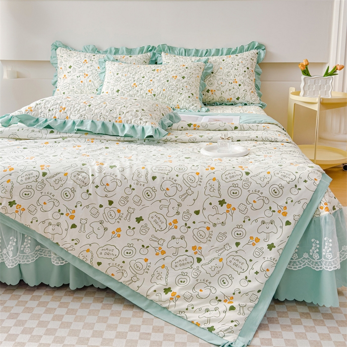 91家纺网 家纺一手货源 找家纺 金米诺 2024新款水洗棉花边夏被四件套 活力派对